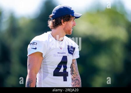 Seattle Seahawks tight end Will Dissly (89) walks on the field during the  NFL football team's training camp, Thursday, July 27, 2023, in Renton,  Wash. (AP Photo/Lindsey Wasson Stock Photo - Alamy