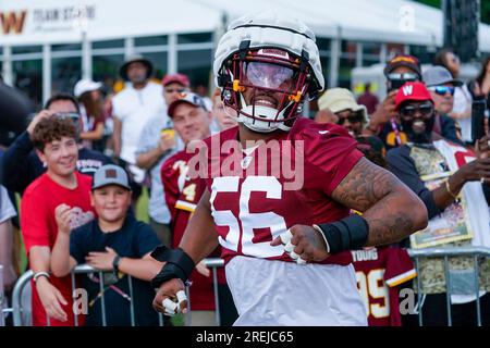 Washington Commanders defensive end Will Bradley-King (56) runs during an  NFL football game against the Carolina Panthers, Saturday, Aug. 13, 2022 in  Landover. (AP Photo/Daniel Kucin Jr Stock Photo - Alamy