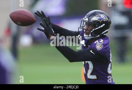 July 27, 2023: Baltimore Ravens WR Tylan Wallace (16) participates in  training camp at Under Armour Performance Center in Owings Mills, MD.  Photo/ Mike Buscher / Cal Sport Media (Credit Image: ©