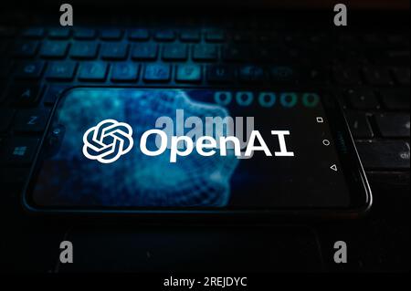 In this photo illustration a Open AI logo is displayed on a smartphone. Stock Photo