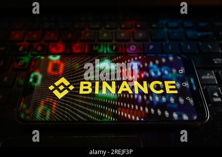 In this photo illustration a Binance logo is displayed on a smartphone. Stock Photo