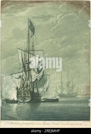 'Elisha Kirkall after Willem van de Velde the Elder, Shipping Scene from the Collection of Thomas Cook, 1720s, mezzotint and etching printed in green and black on laid paper, plate: 33.5 x 40.2 cm (13 3/16 x 15 13/16 in.) sheet: 35.6 x 43200 cm (14 x 17007 13/16 in.), Paul Mellon Fund, 2001.118.17.7' Stock Photo