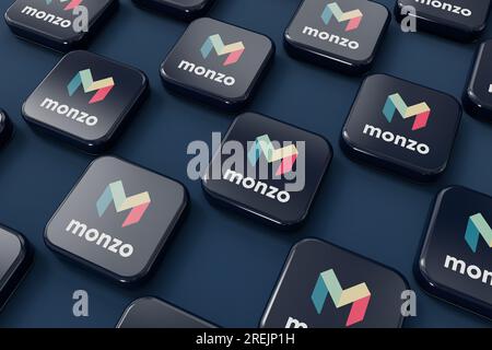 LONDON, UK - July 2023: Monzo bank company logo. 3D Rendering Stock Photo