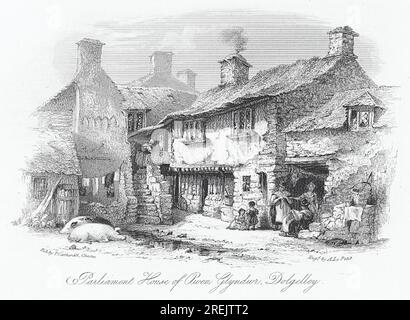 Parliament House of Owen Glyndwr, Dolgelley circa 1850 by William Alexander Le Petit Stock Photo