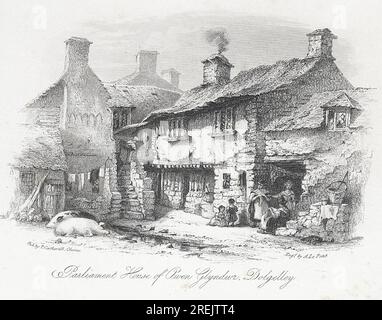 Parliament house of Owen Glyndwr, Dolgelley 1840 by William Alexander Le Petit Stock Photo