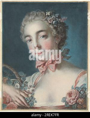 'Louis-Marin Bonnet after François Boucher, Tête de Flore (Head of Flora), 1769, pastel-manner printed in red, green, yellow, blue-green, light blue, bright blue, black, tan, brown, white, and pink inks, sheet: 41.8 x 33.6 cm (16 7/16 x 13 1/4 in.) overall (2nd framing line): 40.9 x 32.7 cm (16 1/8 x 12 7/8 in.), Rosenwald Collection, 1946.21.48' Stock Photo