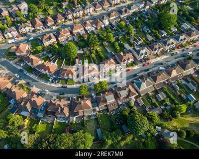 An aerial view of a residential area of Ipswich, Suffolk, UK Stock Photo