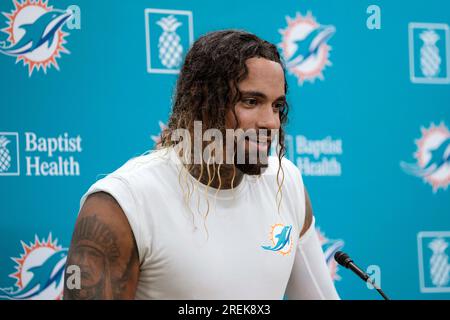 Miami Dolphins linebacker Duke Riley (45) warms up before an NFL preseason  football game against the Houston Texans, Saturday, Aug. 19, 2023, in  Houston. (AP Photo/Tyler Kaufman Stock Photo - Alamy