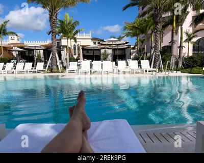 Boca Raton, FL USA - November 14, 2023:  The swimming pool at The Boca Raton Club in Boca RAton, Florida. Stock Photo