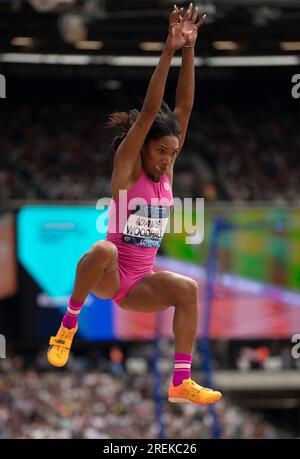 Tara Davis-Woodhall of the USA competing in the women’s long jump at the Wanda Diamond League London Event, London Stadium on the 23rd July 2023. Phot Stock Photo