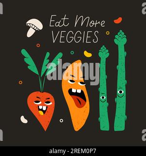 Vegetarian poster with slogan. Cute vegetable Stock Vector