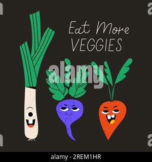 Vegetarian poster with slogan. Cute vegetable Stock Vector