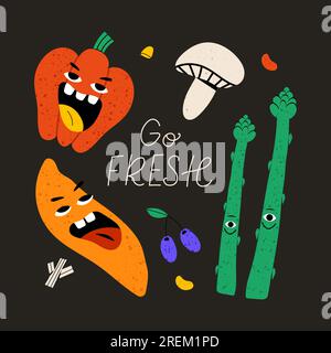 Vegetarian poster with slogan. Cute vegetable Stock Vector