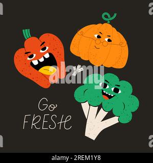 Vegetarian poster with slogan. Cute vegetable Stock Vector