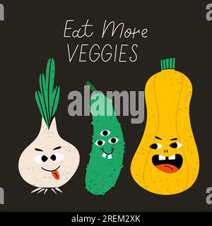 Vegetarian poster with slogan. Cute vegetable Stock Vector