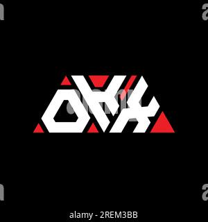 OKX triangle letter logo design with triangle shape. OKX triangle logo design monogram. OKX triangle vector logo template with red color. OKX triangul Stock Vector