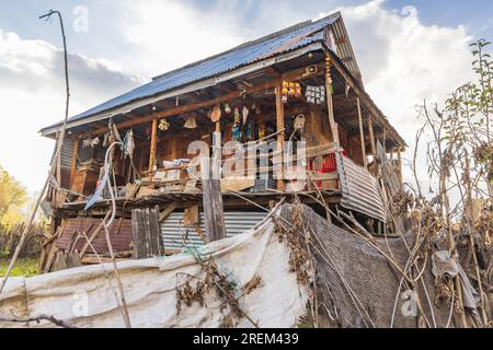 Khansahib Tehsil, Jammu and Kashmir, India. October 31, 2022. Wooden house in Jammu and Kashmir. Stock Photo