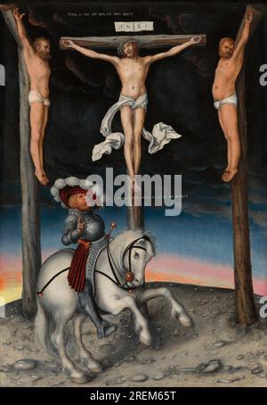 Title: The Crucifixion with the Converted Centurion Creator: Lucas Cranach the Elder Date: 1525 Dimensions: 50.8 x 34.6 cm Medium: Oil on panel Location: National Gallery of Art, Washington, D.C. Stock Photo