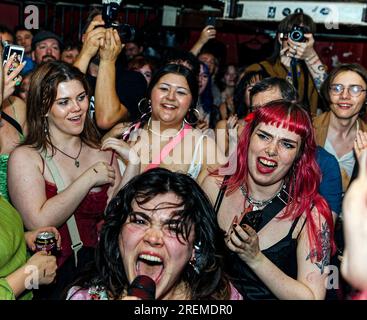 July 28, 2023, LIverpool, United kingdom: 28th July 2023 : Manchester Uk ..Abigail Morris singer of hotly tipped Uk band THE LAST DINNER PARTY joins fans at The Deaf Institute, Manchester UK on their first headline tour (Credit Image: © Andy Von Pip/ZUMA Press Wire) EDITORIAL USAGE ONLY! Not for Commercial USAGE! Stock Photo