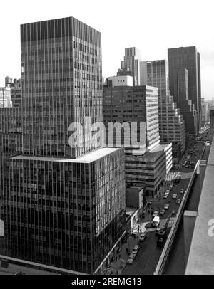 New York, New York:  c. 1960. A street scene viewed from above in New York City. Stock Photo