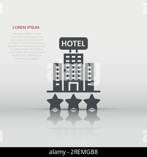 Hotel 3 stars sign icon in flat style. Inn building vector illustration on white isolated background. Hostel room business concept. Stock Vector