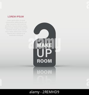 Make up room hotel sign icon in flat style. Inn vector illustration on white isolated background. Hostel clean business concept. Stock Vector