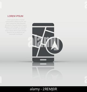 Smartphone map icon in flat style. Mobile phone gps navigation vector illustration on white isolated background. Locate pin position business concept. Stock Vector