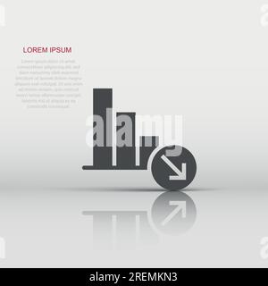 Market trend icon in flat style. Decline arrow with magnifier vector illustration on white isolated background. Decrease business concept. Stock Vector