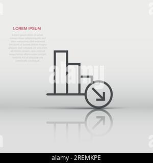 Market trend icon in flat style. Decline arrow with magnifier vector illustration on white isolated background. Decrease business concept. Stock Vector