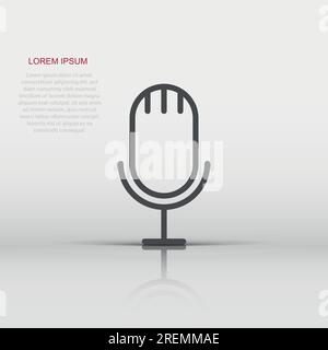 Microphone icon in flat style. Studio mike vector illustration on white isolated background. Audio record business concept. Stock Vector