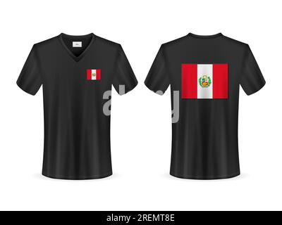 T-shirt with Peru flag on a white background. Vector illustration. Stock Photo