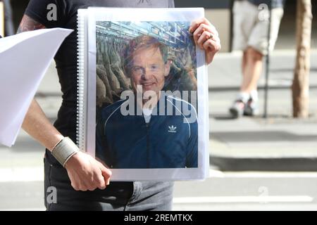 Sydney, Australia. 29th July 2023. The Animal Justice Party organised a protest outside the Adidas store at 130 Pitt Street, Sydney to protest against the slaughter of kangaroos used for the leather in some adidas shoes. They want Adidas to follow Nike and Puma who have already announced that they will no longer use kangaroo skin in their football (soccer) boots. Credit: Richard Milnes/Alamy Live News Stock Photo