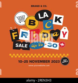 colorful Black Friday sale design elements. collection of Black Friday sale inscription labels, stickers. happy shopping vector illustration in black Stock Vector