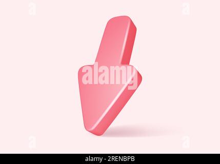 Realistic pink down arrow sign in 3D style. Direction pointer and direction cursor. Vector illustration Stock Vector