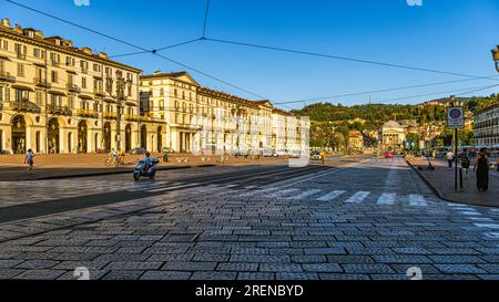 Piazza Vittorio Veneto, in the background the neoclassical church of the Gran Madre di Dio. Turin, Piedmont, Italy, Europe Stock Photo