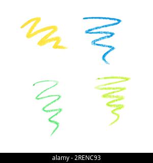 The texture of pencil and chalk in different shapes. set . Hand drawn. Green, yellow, blue, Vector illustration Stock Vector