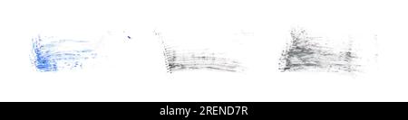 Vector texture smear cosmetic mascara brush stroke isolated on white. Realistic mascara mascara brush stroke makeup. Black blue eyelash pencil. Stock Vector