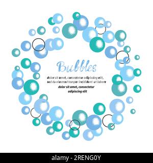 Blue bubbles circle frame. Water bubbles background. Soap vector illustration. Stock Vector