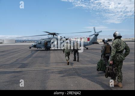 MH-60S Seahawk helicopter. U.S. Navy photo by Mass Communication Specialist 2nd Class Andrew Langholf Stock Photo