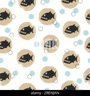 Seamless piranha pattern. Vector fish background. Stock Vector