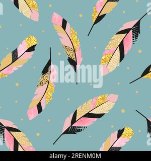 Seamless vector pattern with decorative feathers. Stock Vector