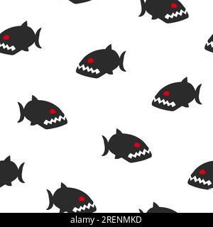 Seamless black and white piranha pattern. Vector fish background. Stock Vector