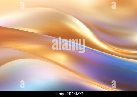 Beautiful wavy abstract gold foil hologram background with purple and blue hues. Soft and gentle color transitions. Fantasy vintage blurred backgraund Stock Vector