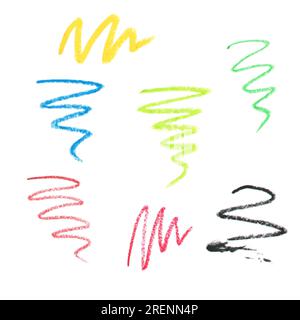 The texture of pencil and chalk in different shapes. set . Hand drawn. Green, yellow, blue, Vector illustration Stock Vector
