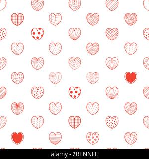 Seamless pattern love. Romantic hearts on white background. Vector illustration in linear doodle style for holiday design, decor, valentines, wallpape Stock Vector