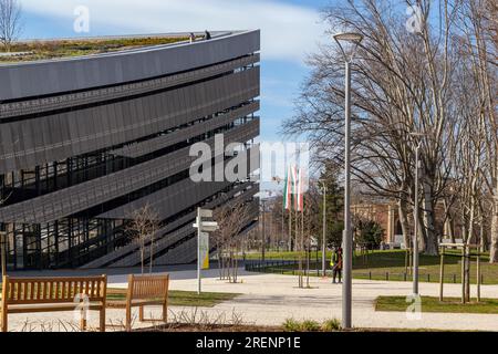 BUDAPEST, HUNGARY -MARTH 13, 2023: This is a fragment of the modern building of the Ethnographic Museum. Stock Photo