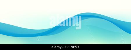 Cerulean aqua wave by thin lines on ivory background. Wide vector graphics Stock Vector
