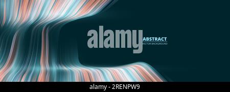 Dark green modern abstract background with flowing colored stripes. Vector concept illustration Stock Vector
