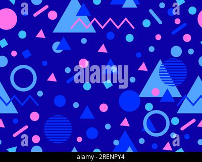 Memphis seamless pattern with geometric shapes in 80s style. Multicolored geometric shapes. Design of promotional products, wrapping paper, covers and Stock Vector