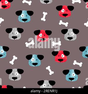 Seamless childish pattern with cute dogs and bones. Stock Vector